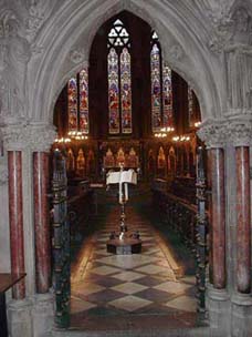 Interior of Exeter College
                Chapel facing lectern